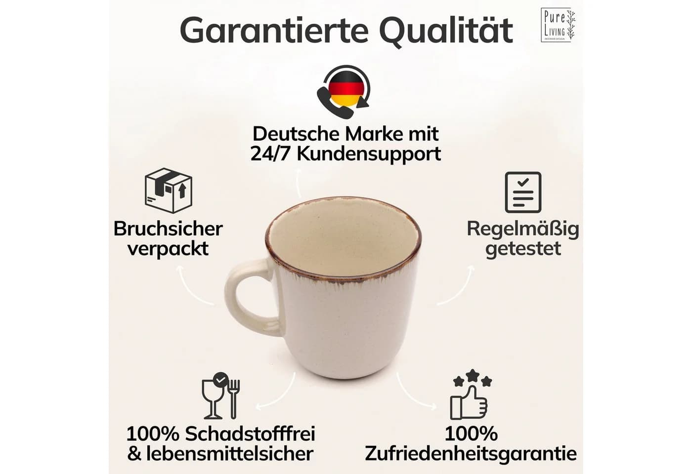 PURE LIVING INTERIOR DESIGN Geschirr-Set Rustic Becher 6er-Set Beige Steingut - Bild 5
