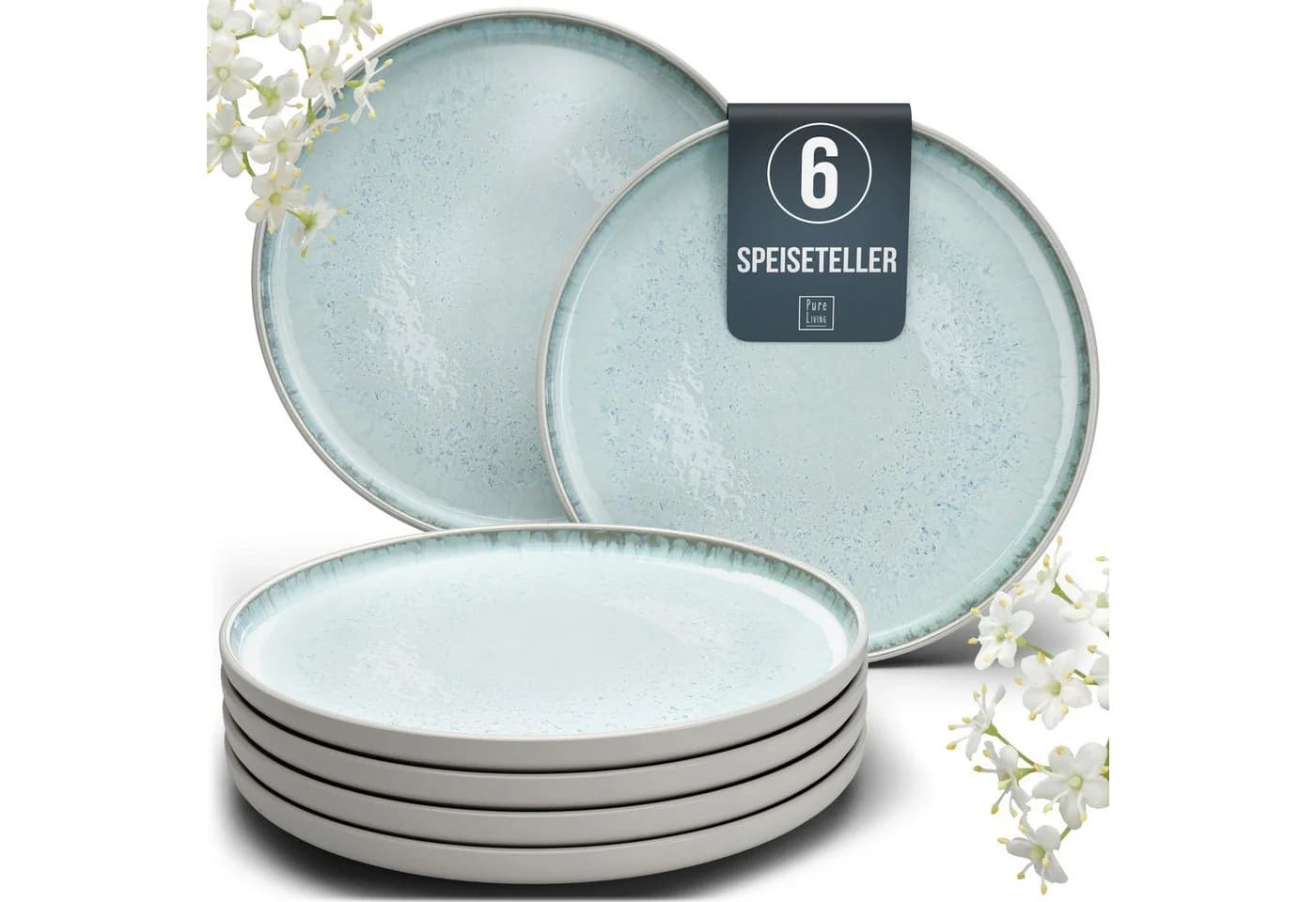 PURE LIVING INTERIOR DESIGN Geschirr-Set Ibiza 6er-Set Steingut Beige Blau - Bild 2