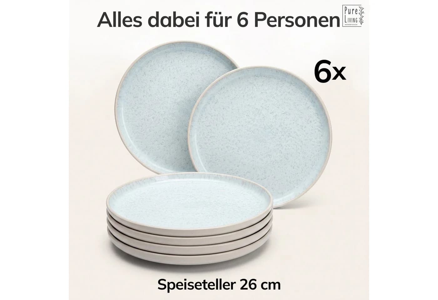 PURE LIVING INTERIOR DESIGN Geschirr-Set Ibiza 6er-Set Steingut Beige Blau - Bild 5