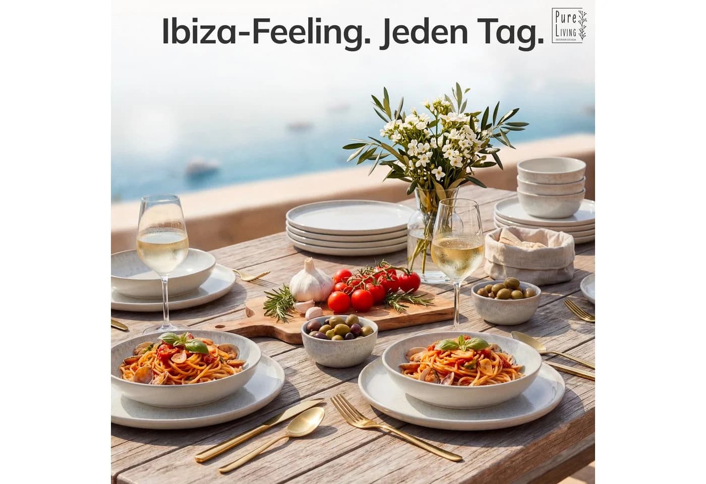 PURE LIVING Geschirr-Set Ibiza 48-tlg. Steingut Beige