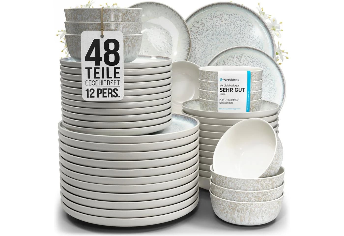 PURE LIVING Geschirr-Set Ibiza 48-tlg. Steingut Beige - Bild 2