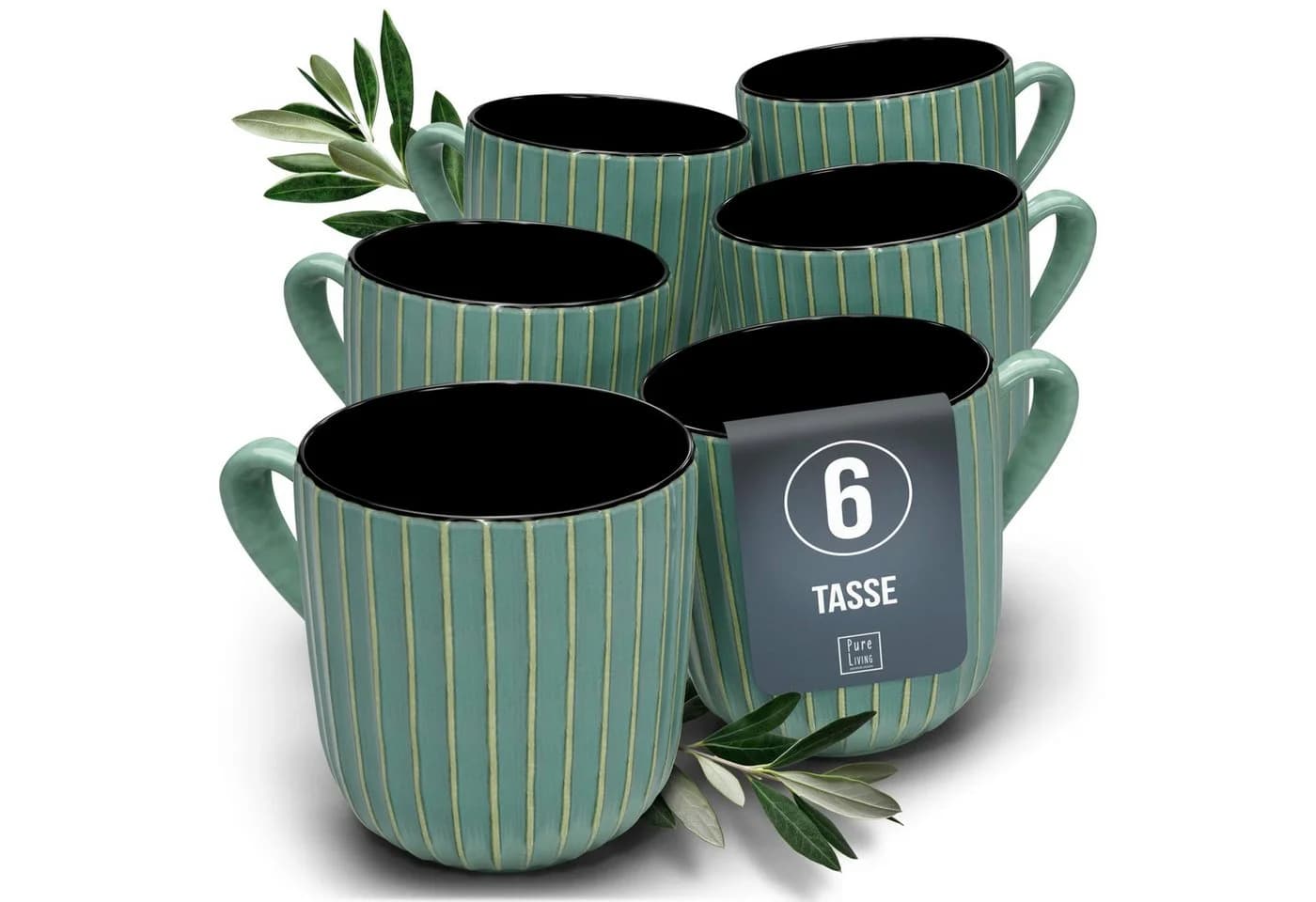 PURE LIVING Geschirr-Set Ribbed 6er-Set Grün Steingut - Bild 2