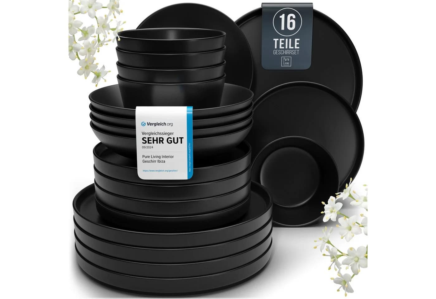 PURE LIVING INTERIOR DESIGN Geschirr-Set Manhattan 16-tlg. Schwarz Steingut - Bild 2
