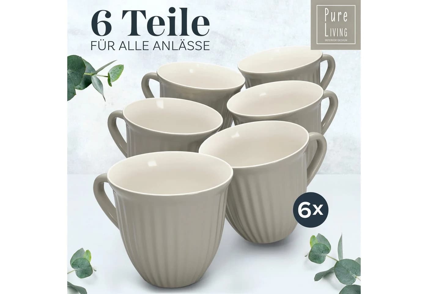 PURE LIVING INTERIOR DESIGN Hygge Becher-Set 6-tlg. Hellbraun Steingut