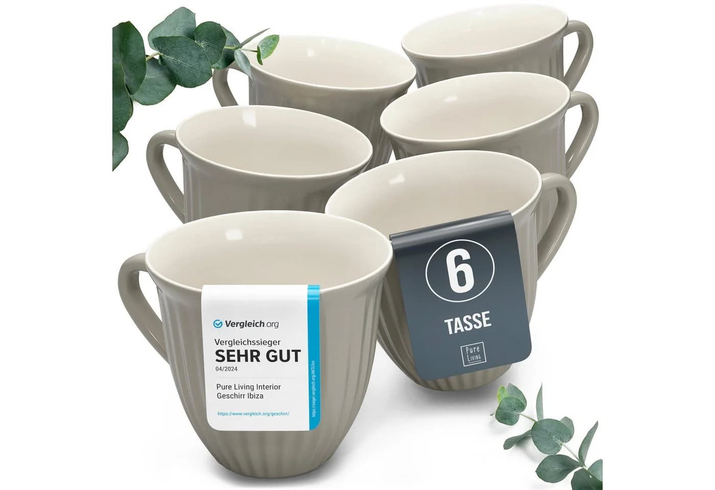 PURE LIVING INTERIOR DESIGN Hygge Becher-Set 6-tlg. Hellbraun Steingut - Bild 2