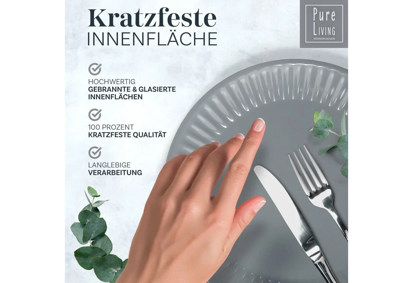 PURE LIVING Hygge Becher 6er-Set 435ml Graublau Steingut - Bild 3