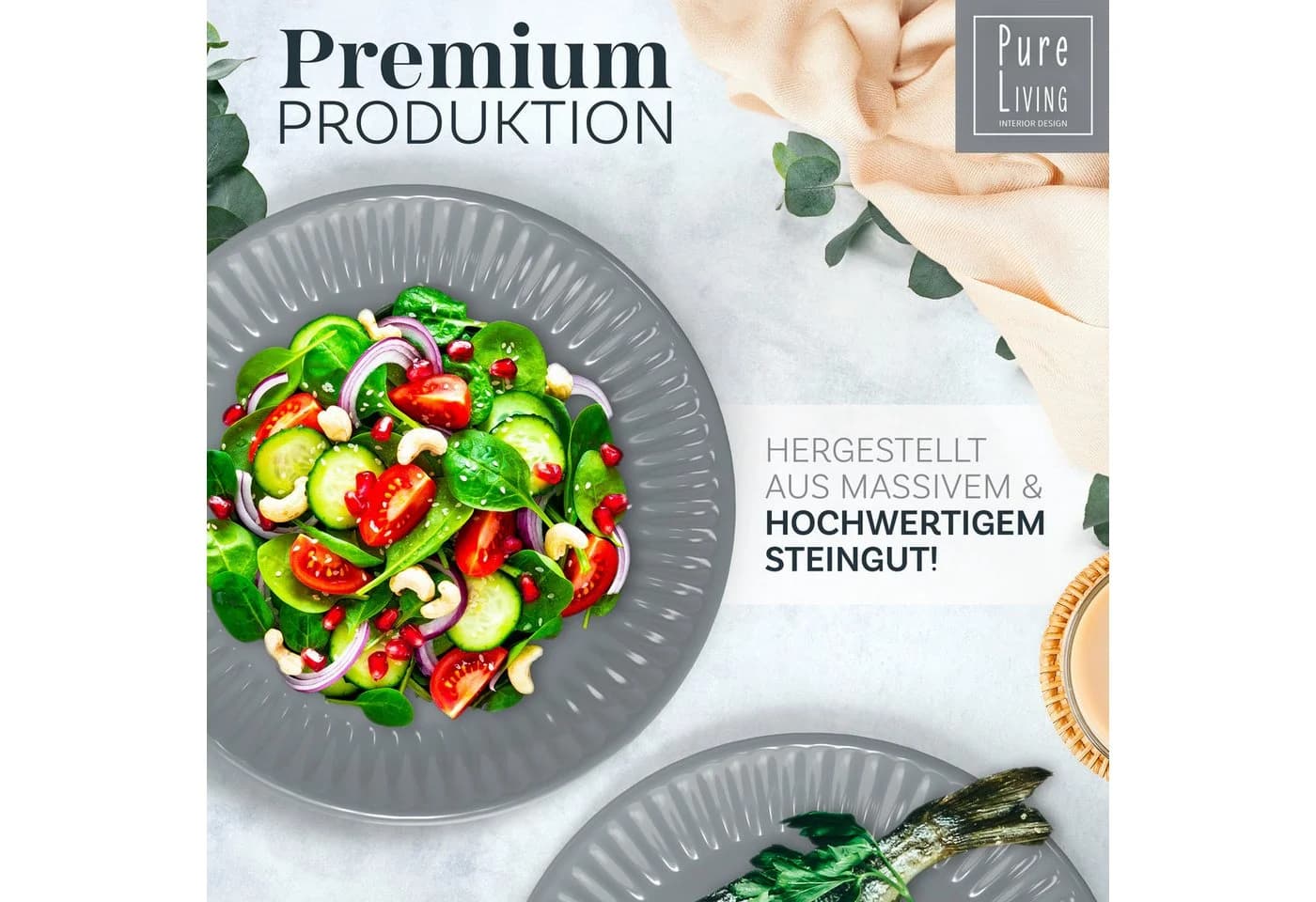 PURE LIVING Hygge Becher 6er-Set 435ml Graublau Steingut - Bild 4