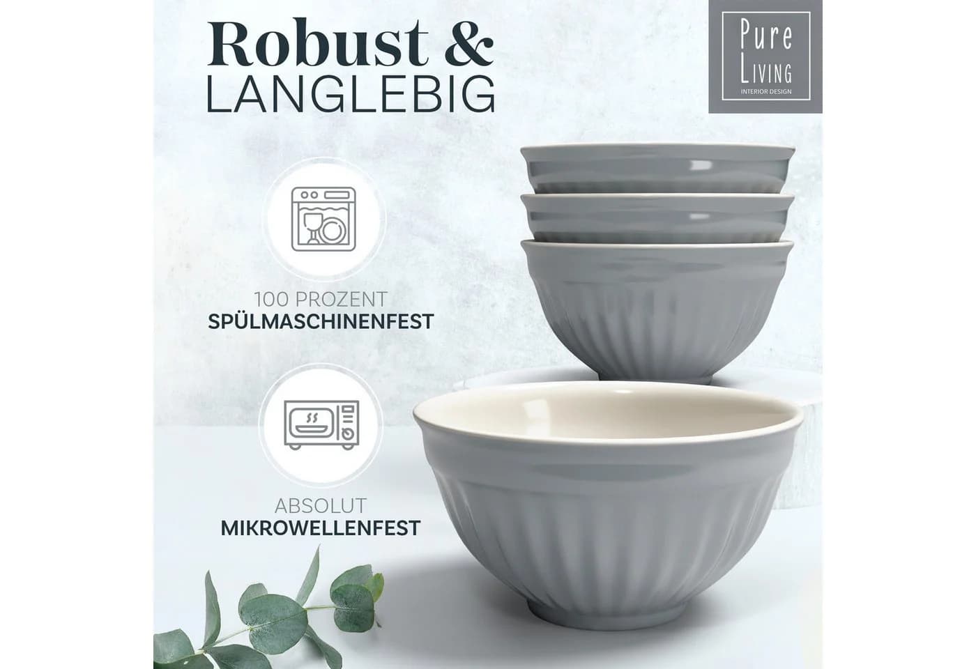 PURE LIVING Hygge Becher 6er-Set 435ml Graublau Steingut - Bild 5