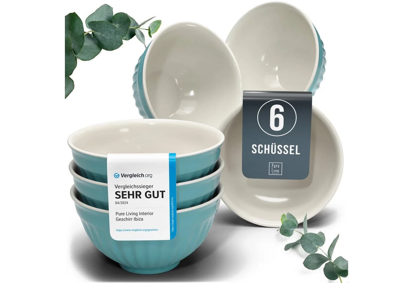 PURE LIVING Geschirr-Set Hygge 6er Müslischalen Grün Riffelstruktur - Bild 2