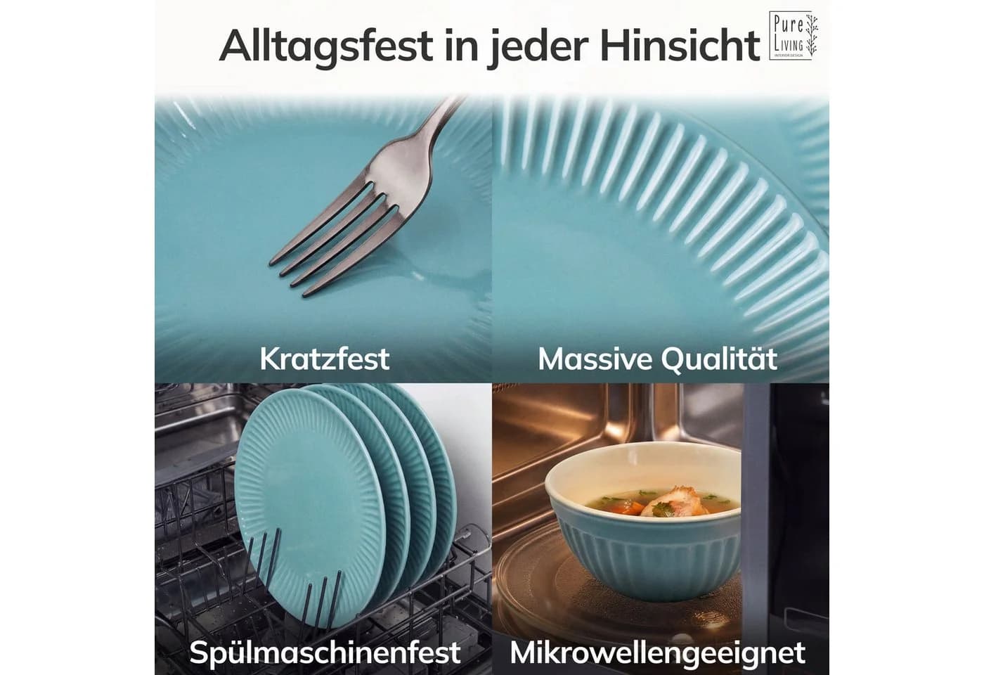 PURE LIVING Geschirr-Set Hygge 6er Müslischalen Grün Riffelstruktur - Bild 4