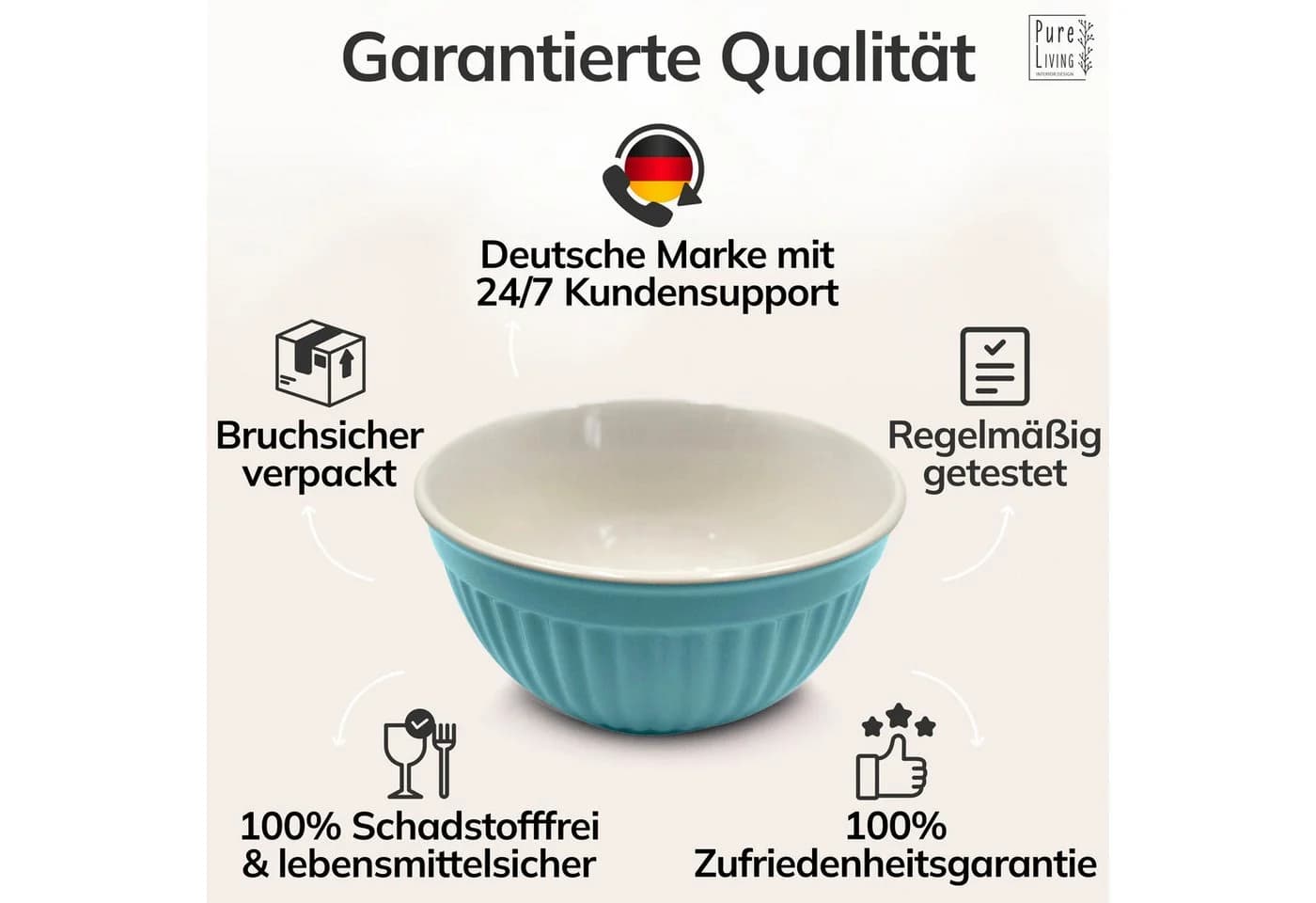 PURE LIVING Geschirr-Set Hygge 6er Müslischalen Grün Riffelstruktur - Bild 5