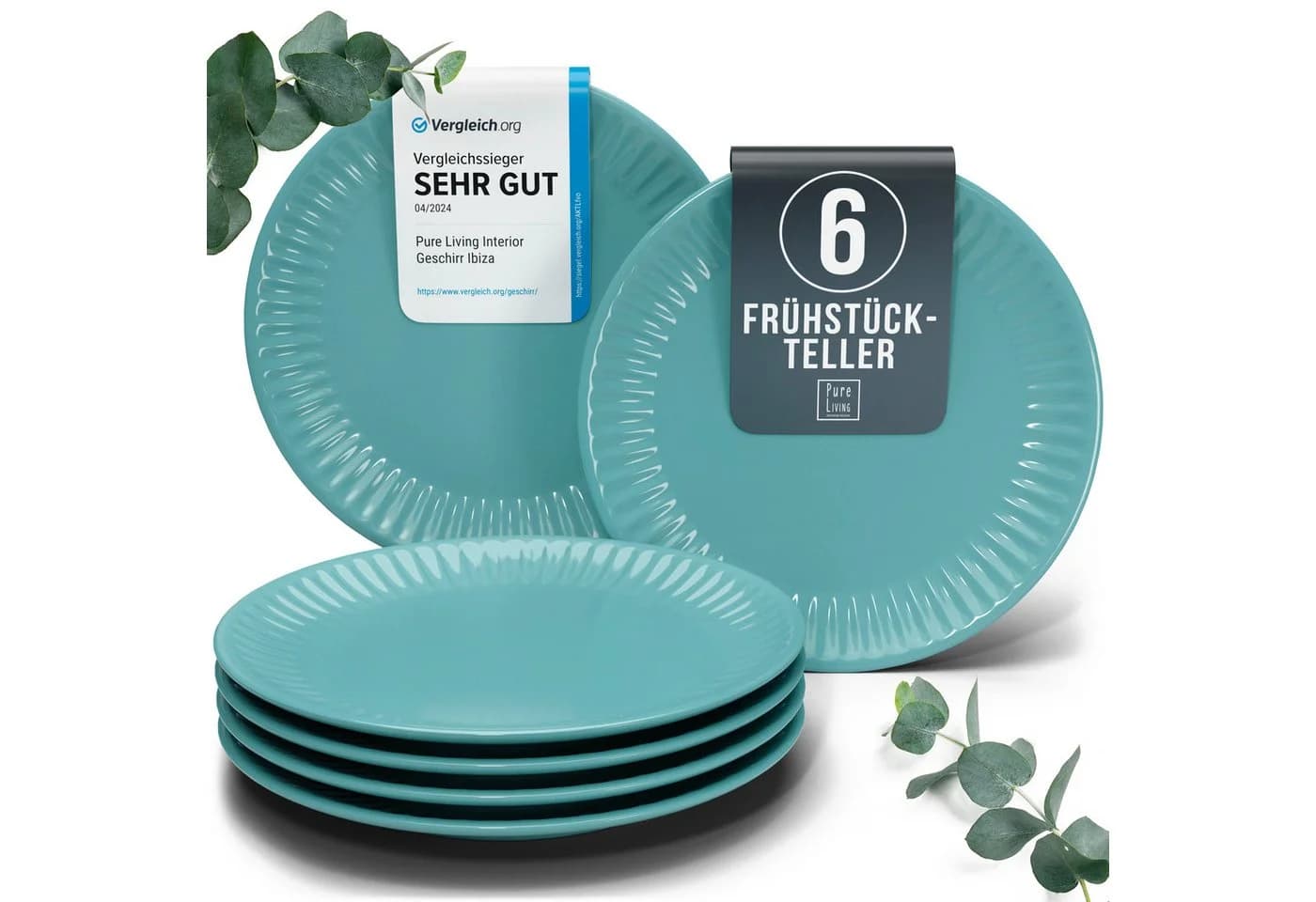 PURE LIVING INTERIOR DESIGN Hygge Dessertteller 6er-Set Grün Steingut - Bild 2
