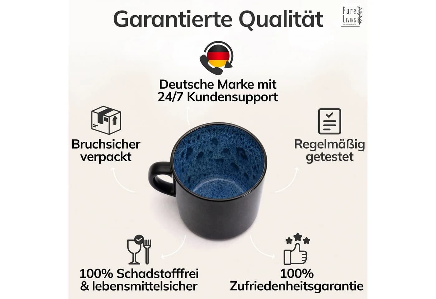 PURE LIVING INTERIOR DESIGN Geschirr-Set Ibiza Becher 6er-Set Tiefblau Steingut - Bild 4