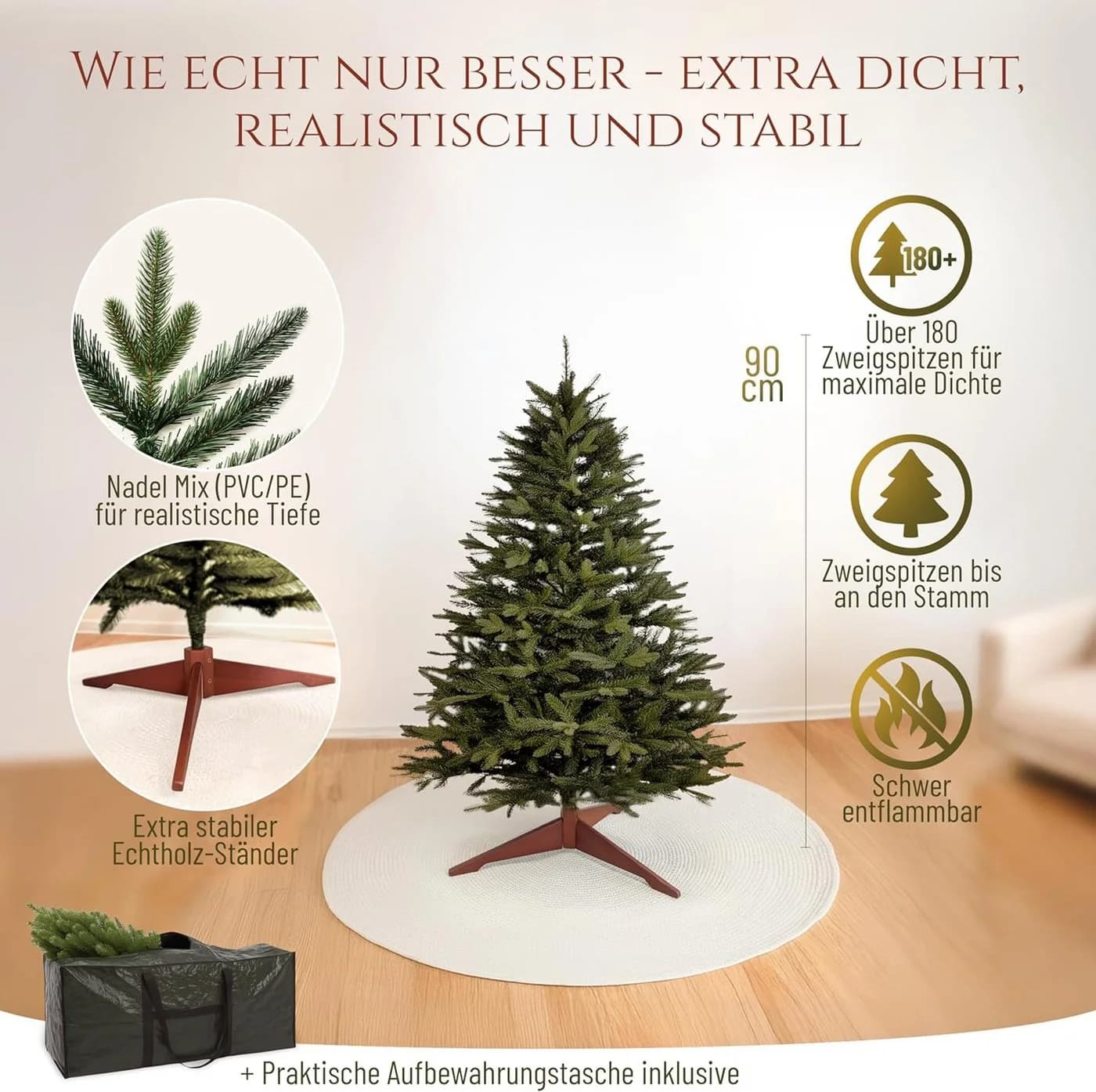 PURE LIVING INTERIOR DESIGN Künstlicher Weihnachtsbaum 90 cm Nordmanntanne - Bild 3