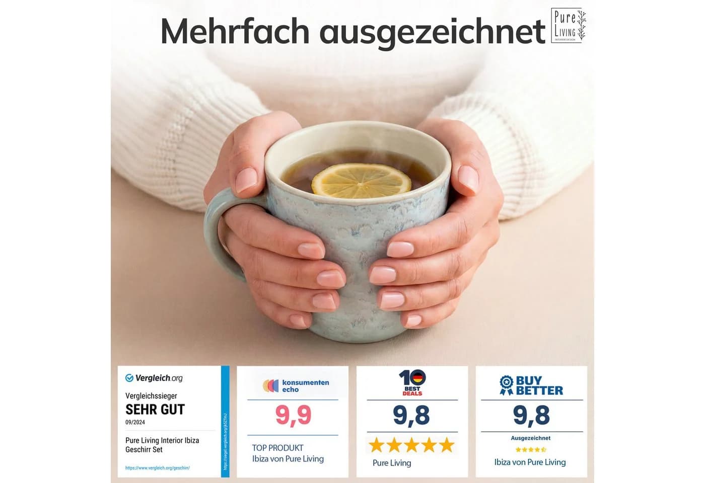 PURE LIVING INTERIOR DESIGN Geschirr-Set Ibiza Becher 6er-Set Beige Blau - Bild 3