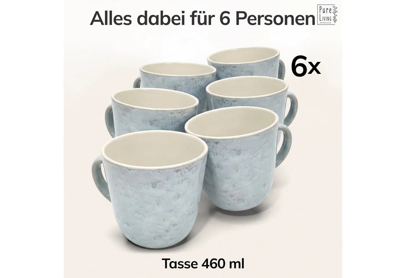 PURE LIVING INTERIOR DESIGN Geschirr-Set Ibiza Becher 6er-Set Beige Blau - Bild 5