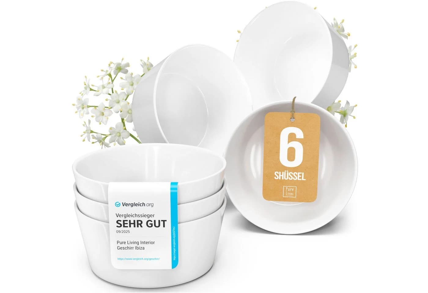 PURE LIVING INTERIOR DESIGN Geschirr-Set Scandi 6er-Set Müslischalen 16 cm Weiß - Bild 2