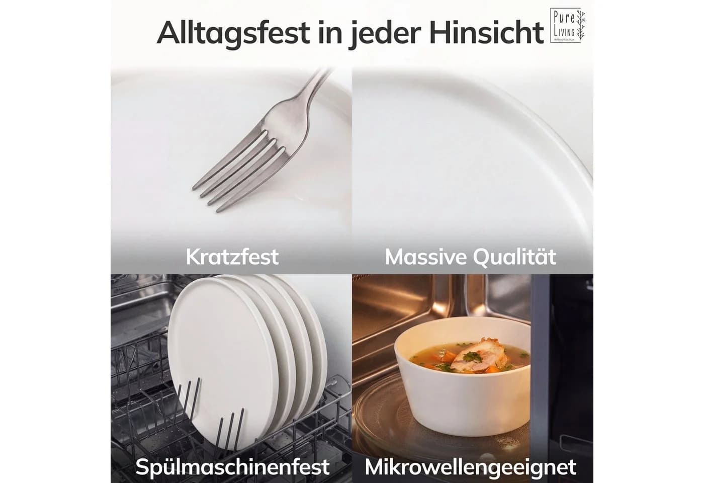 PURE LIVING INTERIOR DESIGN Geschirr-Set Scandi 6er-Set Müslischalen 16 cm Weiß - Bild 4