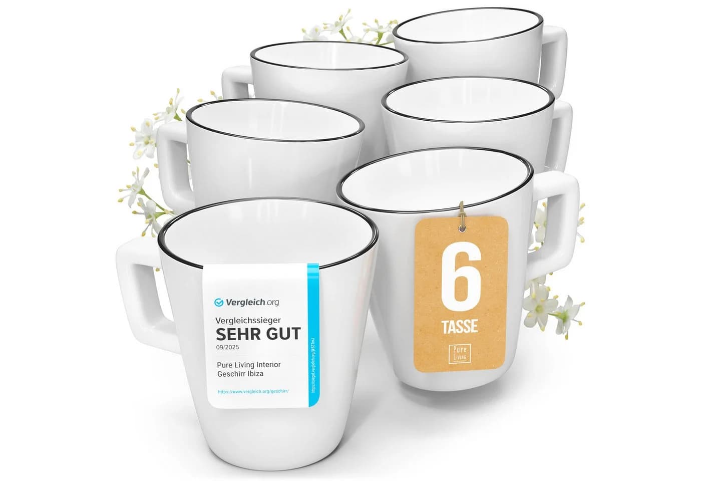 PURE LIVING INTERIOR DESIGN Geschirr-Set Scandi Becher 6er-Set Weiß/Schwarz - Bild 2