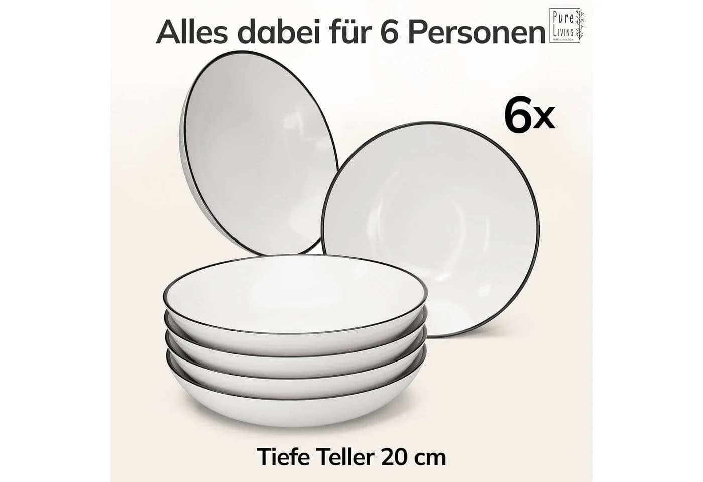 PURE LIVING INTERIOR DESIGN Geschirr-Set 6er Porzellan Weiß/Schwarz Skandi - Bild 5