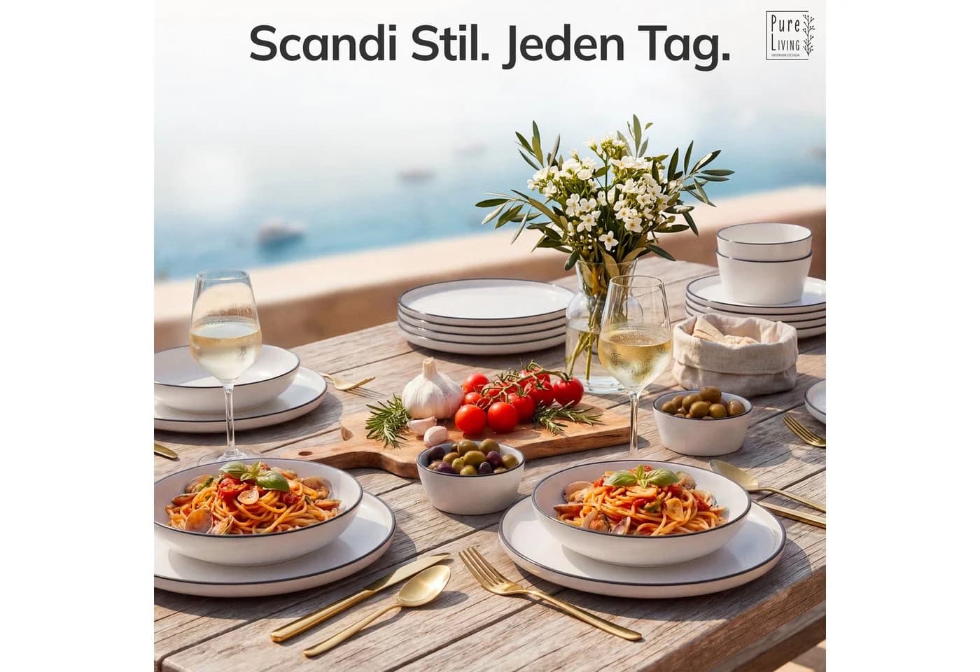 PURE LIVING INTERIOR DESIGN Geschirr-Set Scandi Dessertteller 6er-Set Weiß