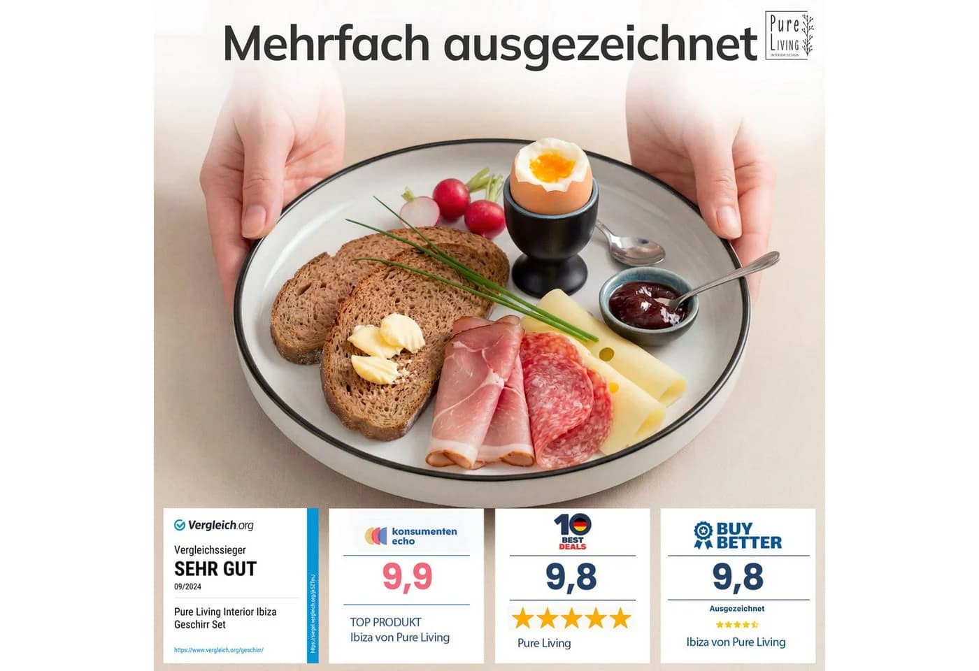 PURE LIVING INTERIOR DESIGN Geschirr-Set Scandi Dessertteller 6er-Set Weiß - Bild 3