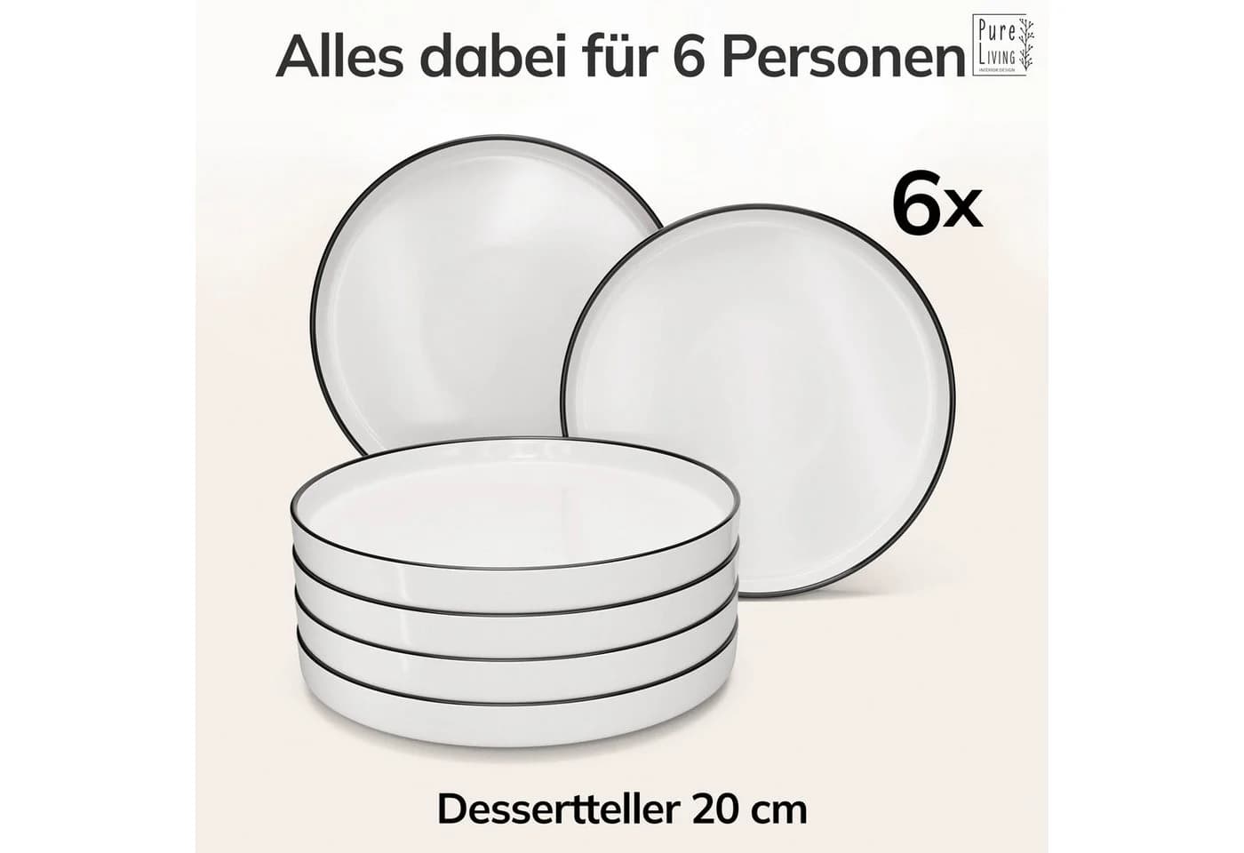 PURE LIVING INTERIOR DESIGN Geschirr-Set Scandi Dessertteller 6er-Set Weiß - Bild 5