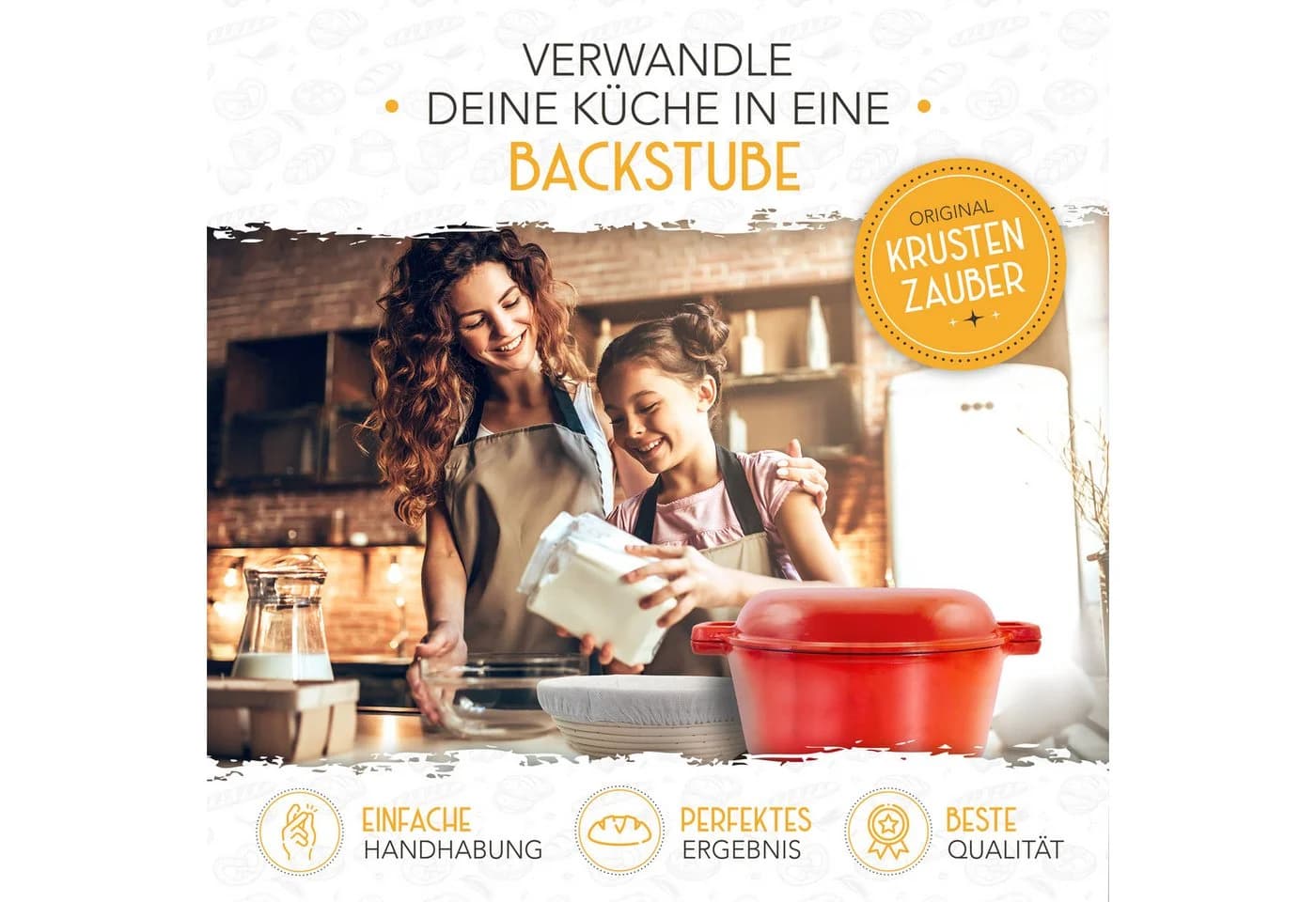 Krustenzauber Brotbackform Gusseisen Topf mit Deckel und Gärkorb