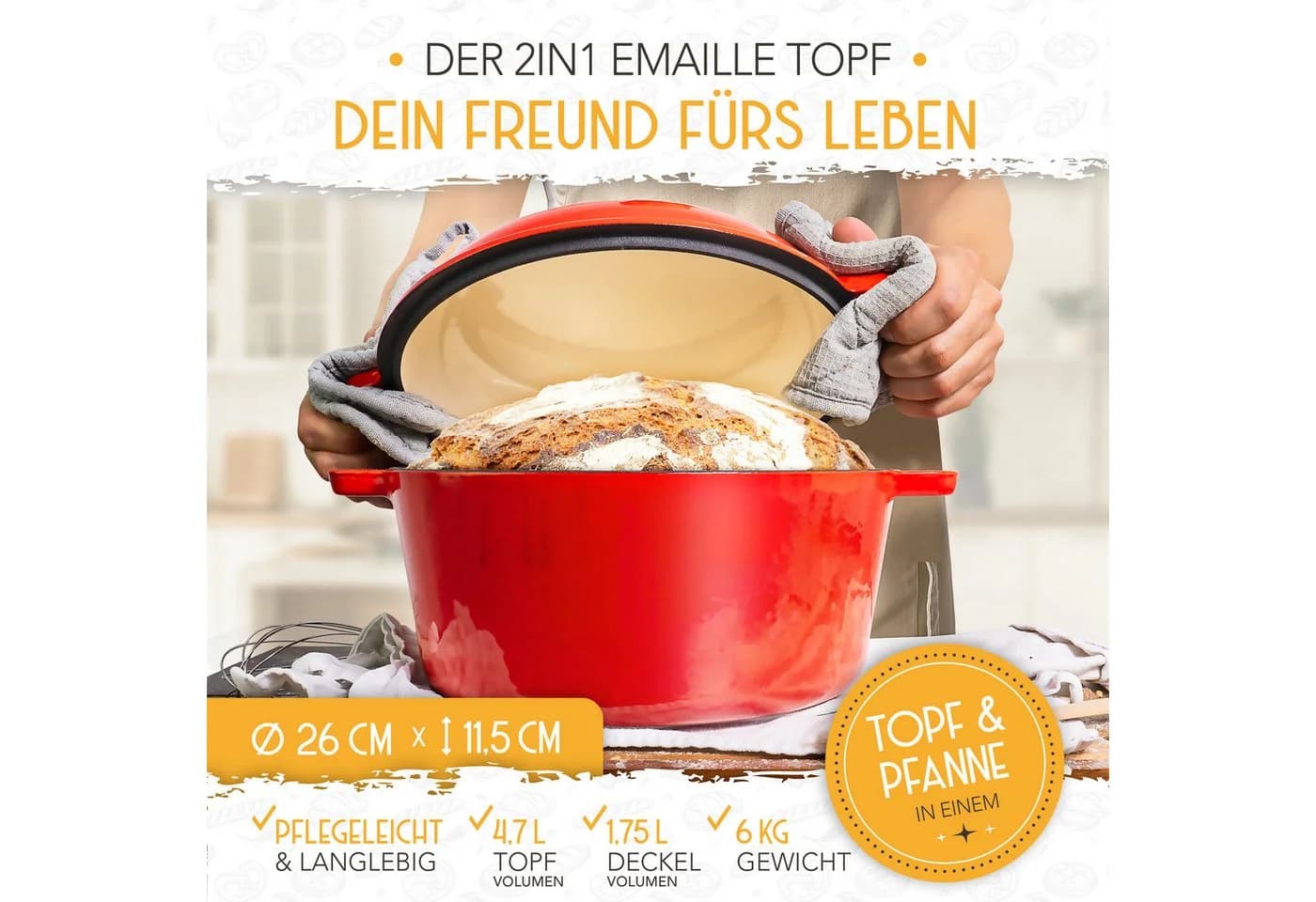 Krustenzauber Brotbackform Gusseisen Topf mit Deckel und Gärkorb - Bild 5