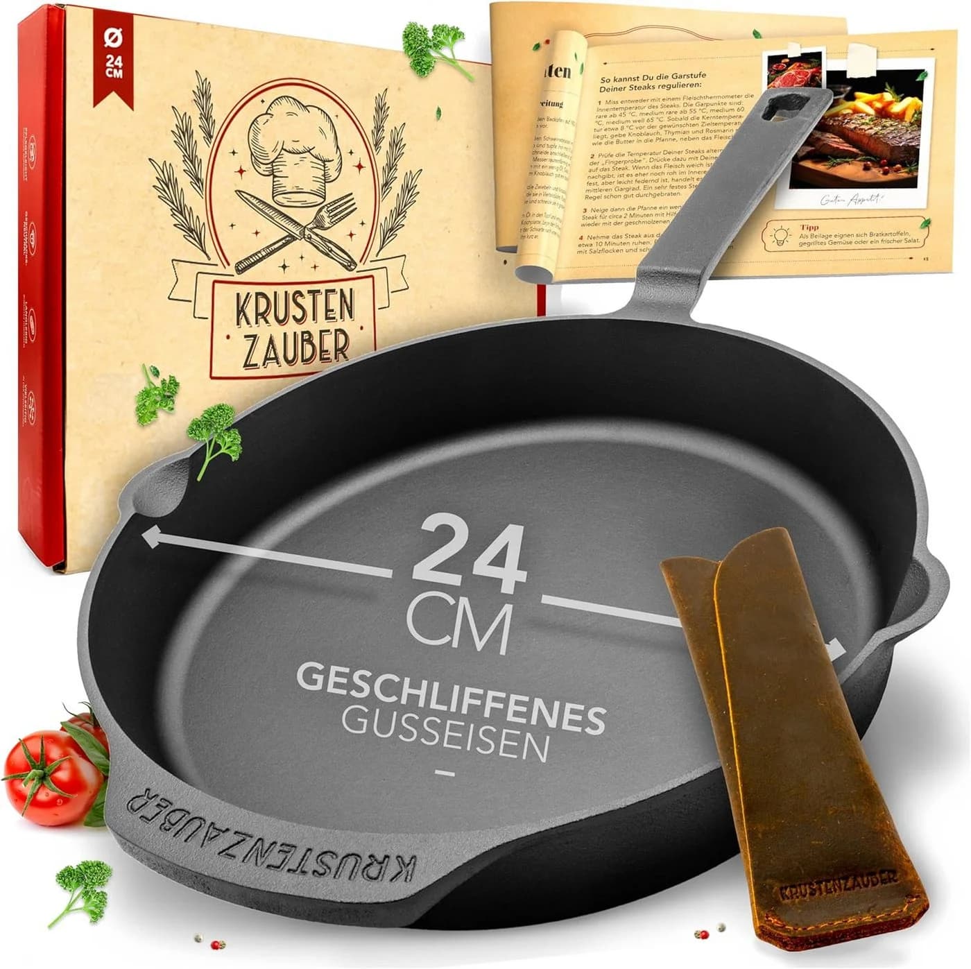 Krustenzauber Bratpfanne Gusseisen 24cm Induktion Fein Geschliffen - Bild 2