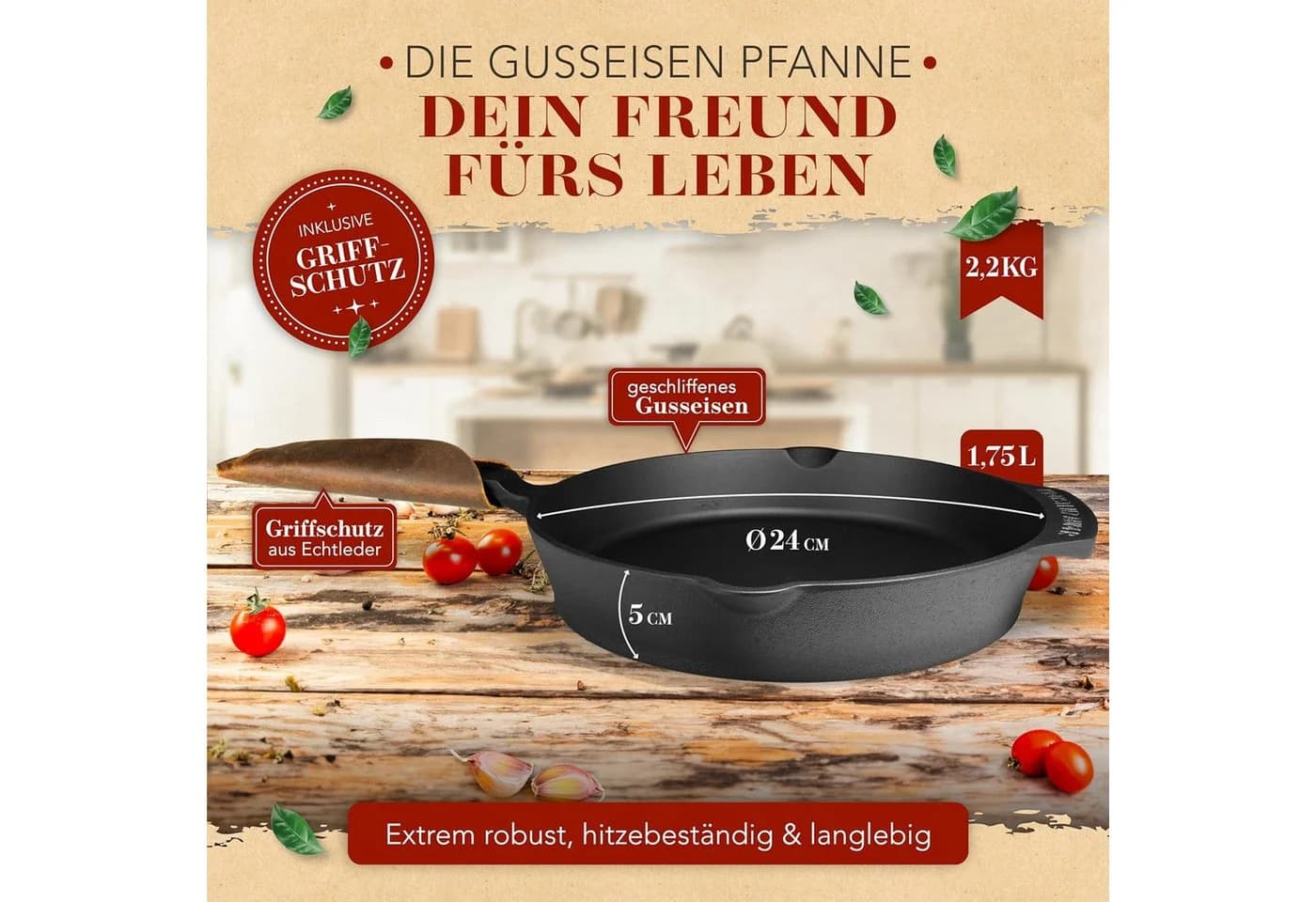 Krustenzauber Bratpfanne Gusseisen 24cm Induktion Fein Geschliffen - Bild 3
