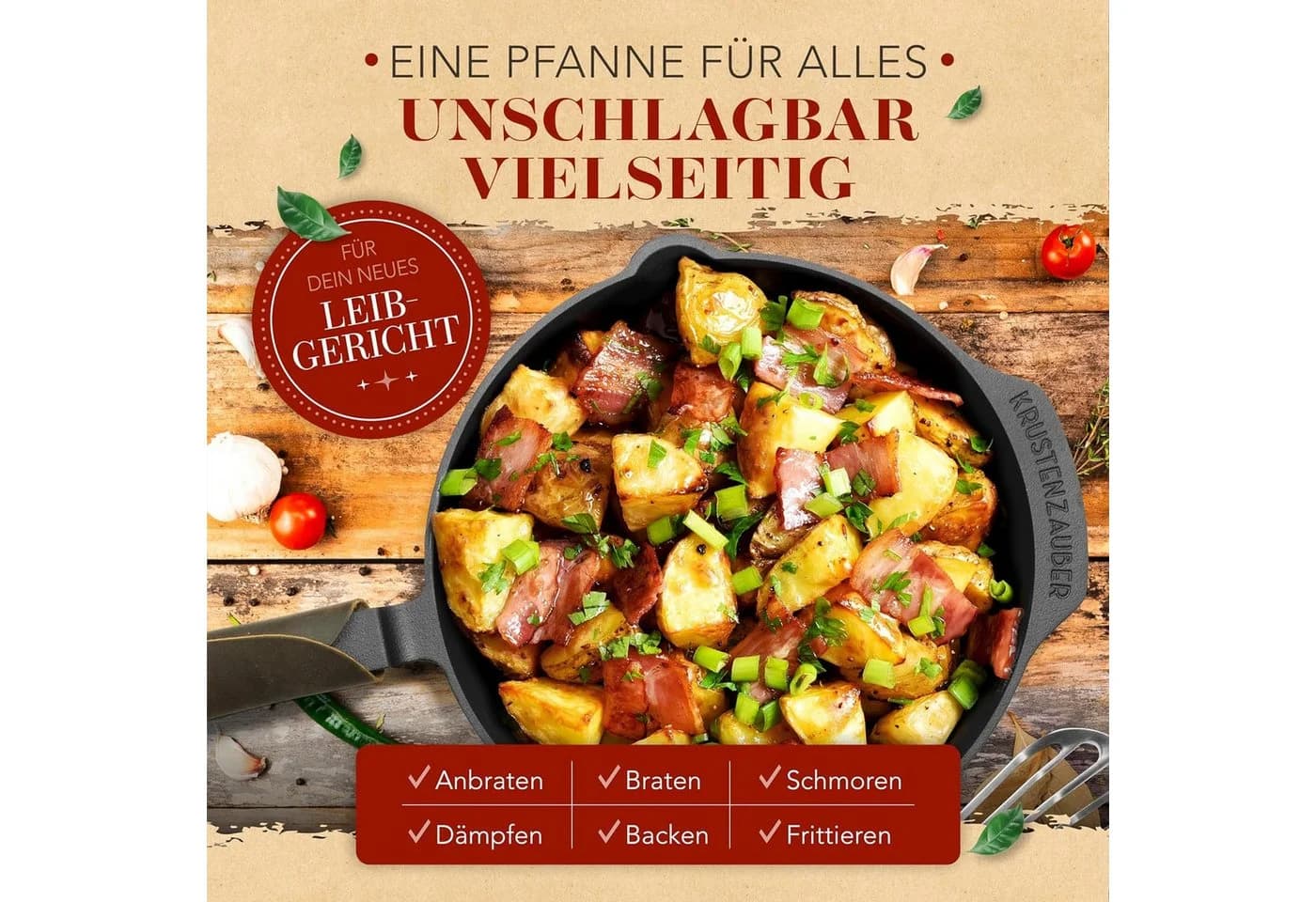 Krustenzauber Bratpfanne Gusseisen 24cm Induktion Fein Geschliffen - Bild 4