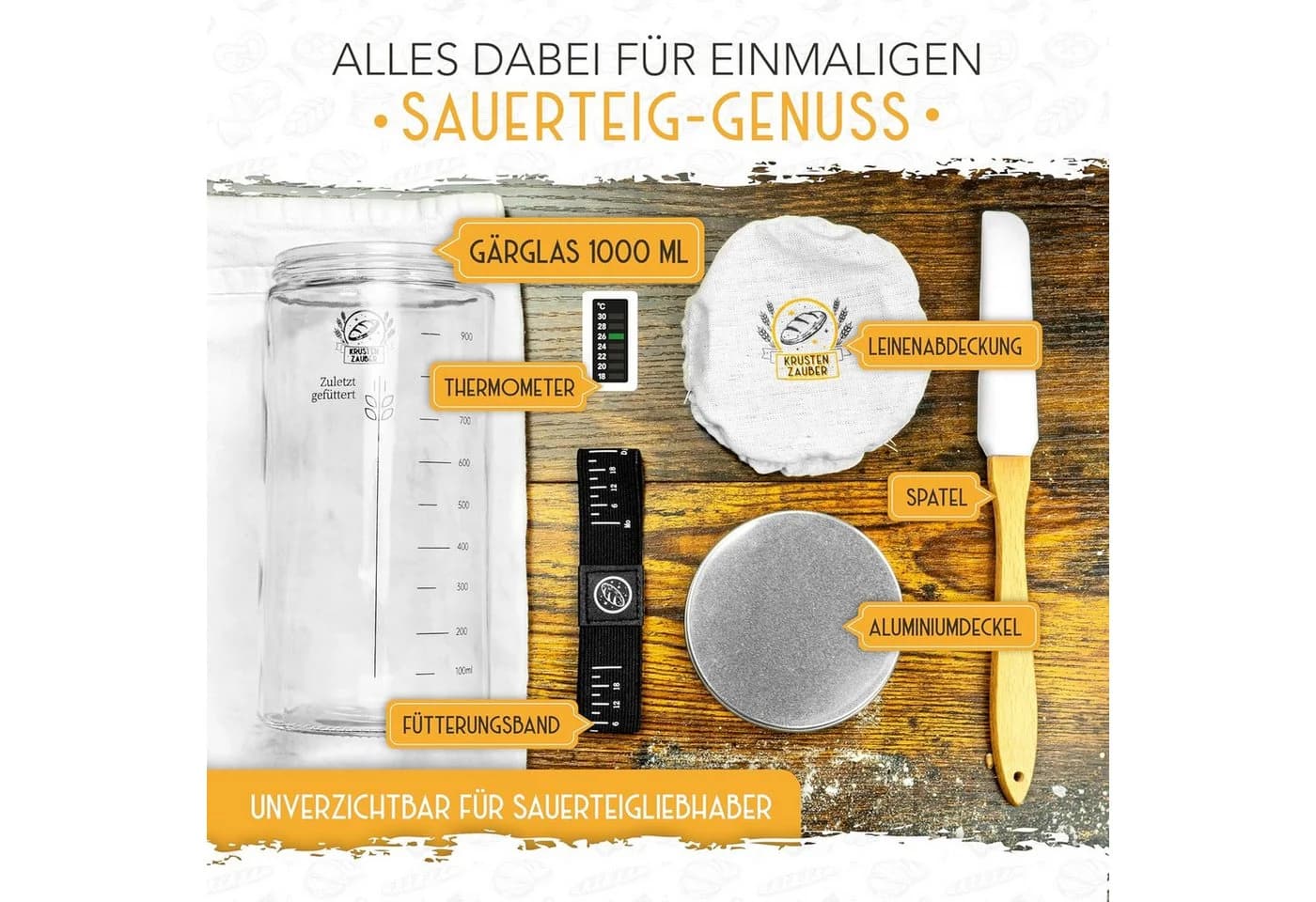 Krustenzauber Sauerteig Starter Set mit Gärglas, Thermometer & Spatel - Bild 3