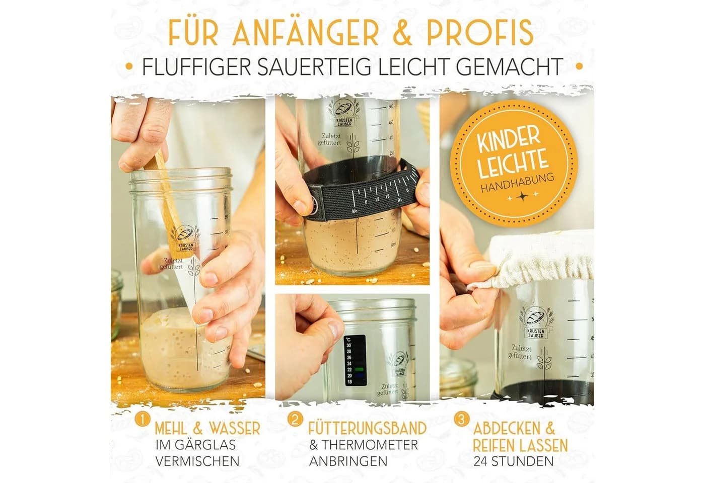 Krustenzauber Sauerteig Starter Set mit Gärglas, Thermometer & Spatel - Bild 4