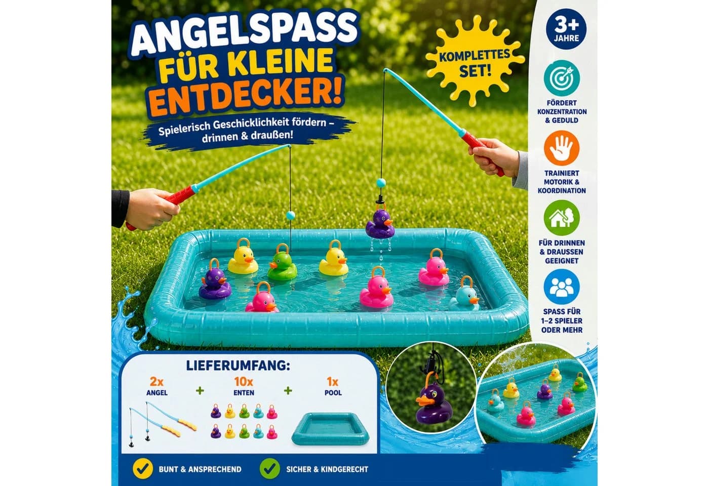 Koopman Spielzeug-Gartenset Entenangeln Wasserspiel Angelspiel Pool + 10 Enten Bunt - Bild 2