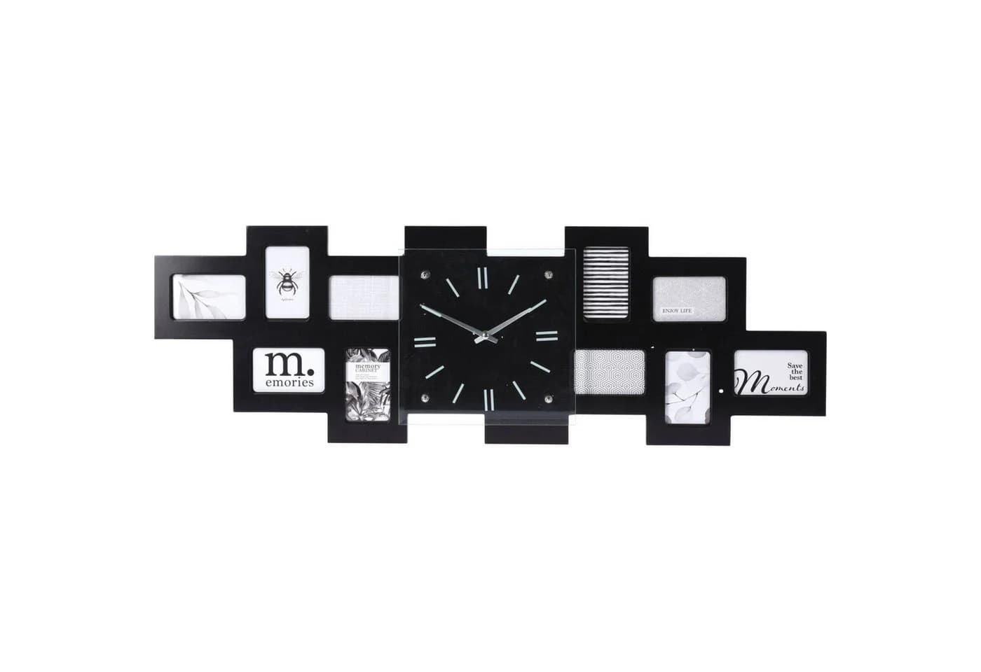 Home & styling collection Bilderrahmen Wanduhr mit 10 schwarzen Bilderrahmen