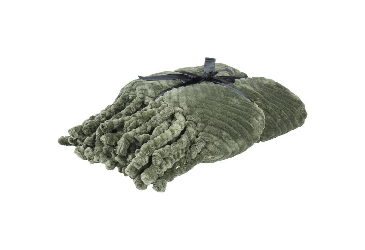 Home & styling collection Wohndecke Boho mit Fransen Grün Polyester