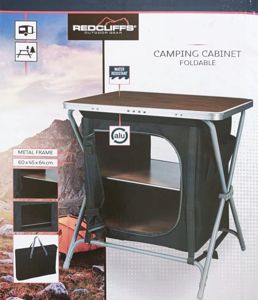 Koopman Campingtisch mit Schrank Aluminium Faltbar Holz-Optik
