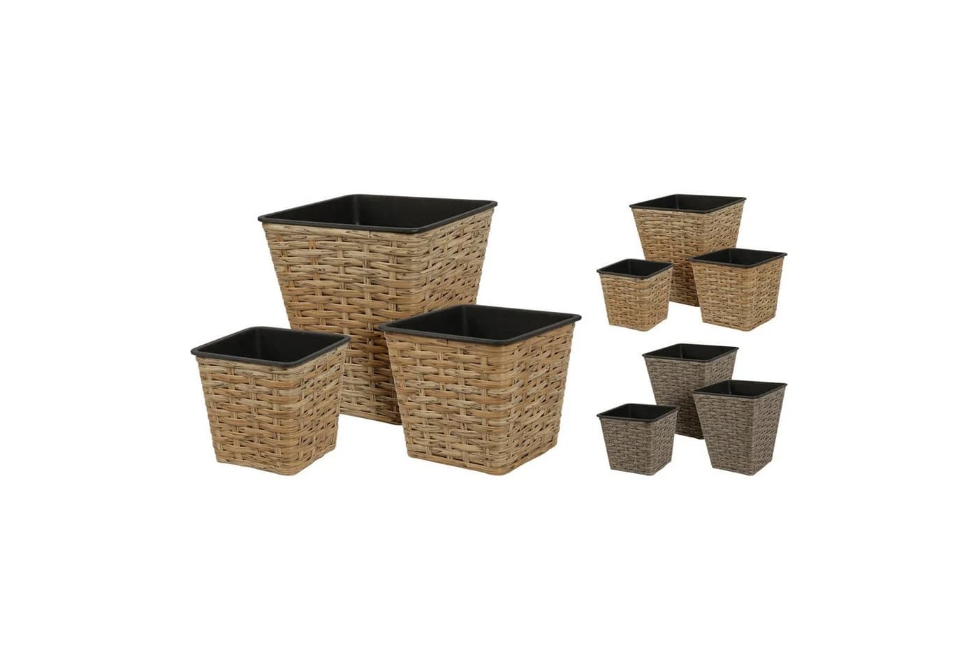 Home & styling collection Blumentopf 3er Set Braun Kunststoff Poly Rattan Optik - Bild 2