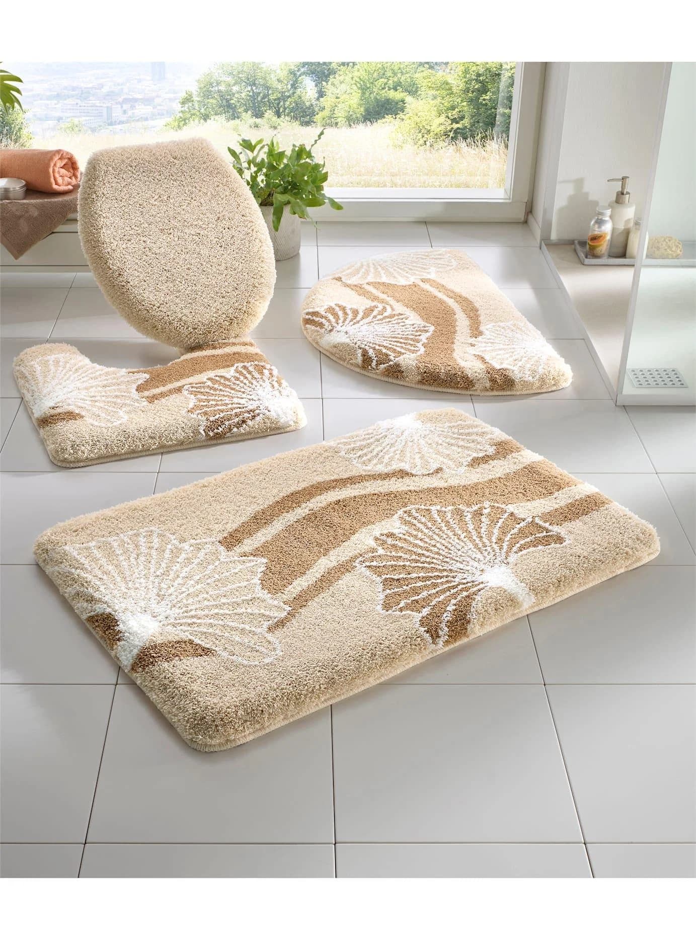 Badematte HAGEMANN Gr. 2 Beige Gingkoblätter-Dessin