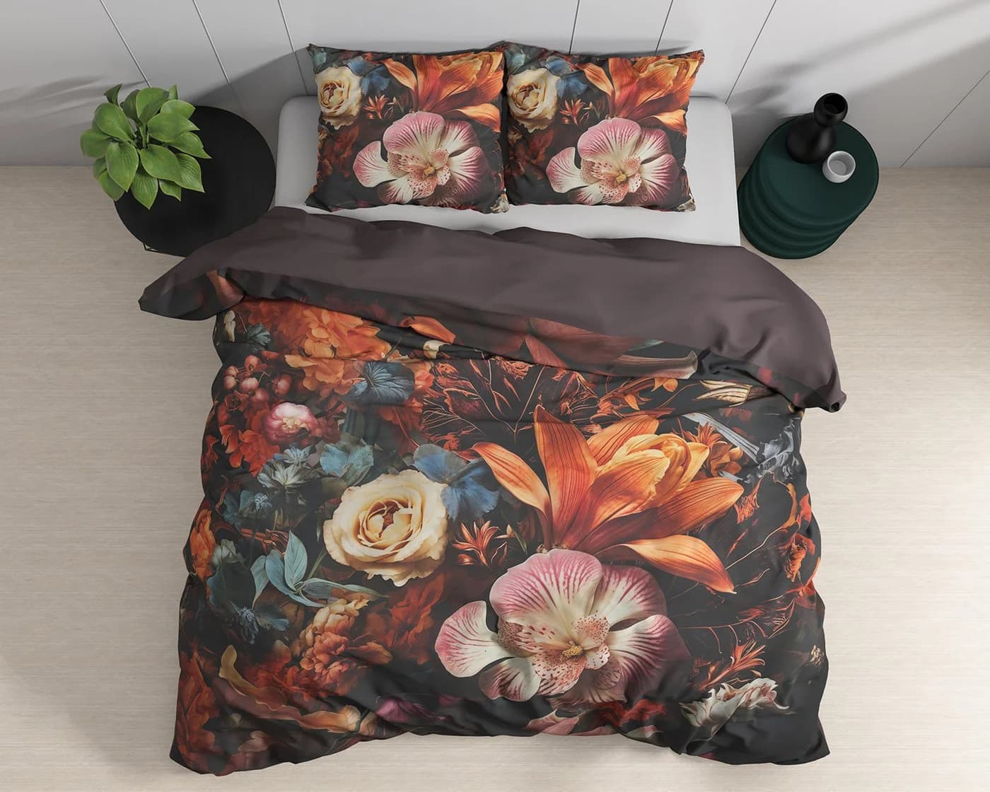 Sitheim® Bettwäsche 3-teilig 100% Baumwollsatin Blumenmuster Bunt