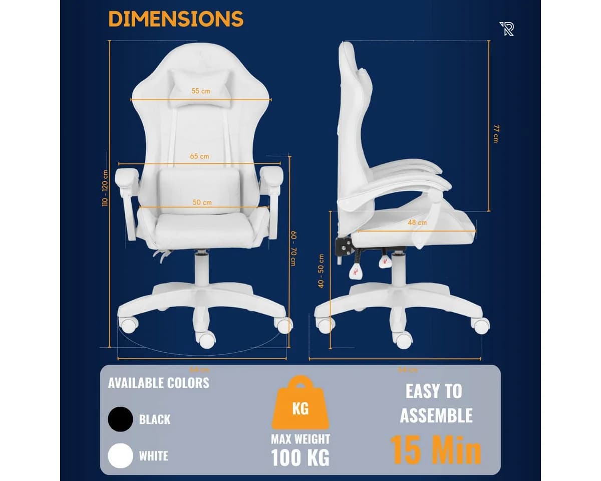 Ranqer Gaming-Stuhl Apollo Ergonomisch PU Leder Weiß - Bild 4