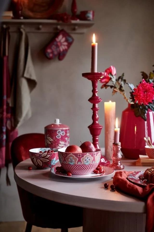 PiP Studio Teeservice Flower Festival 3-teilig Dunkelrosa Porzellan