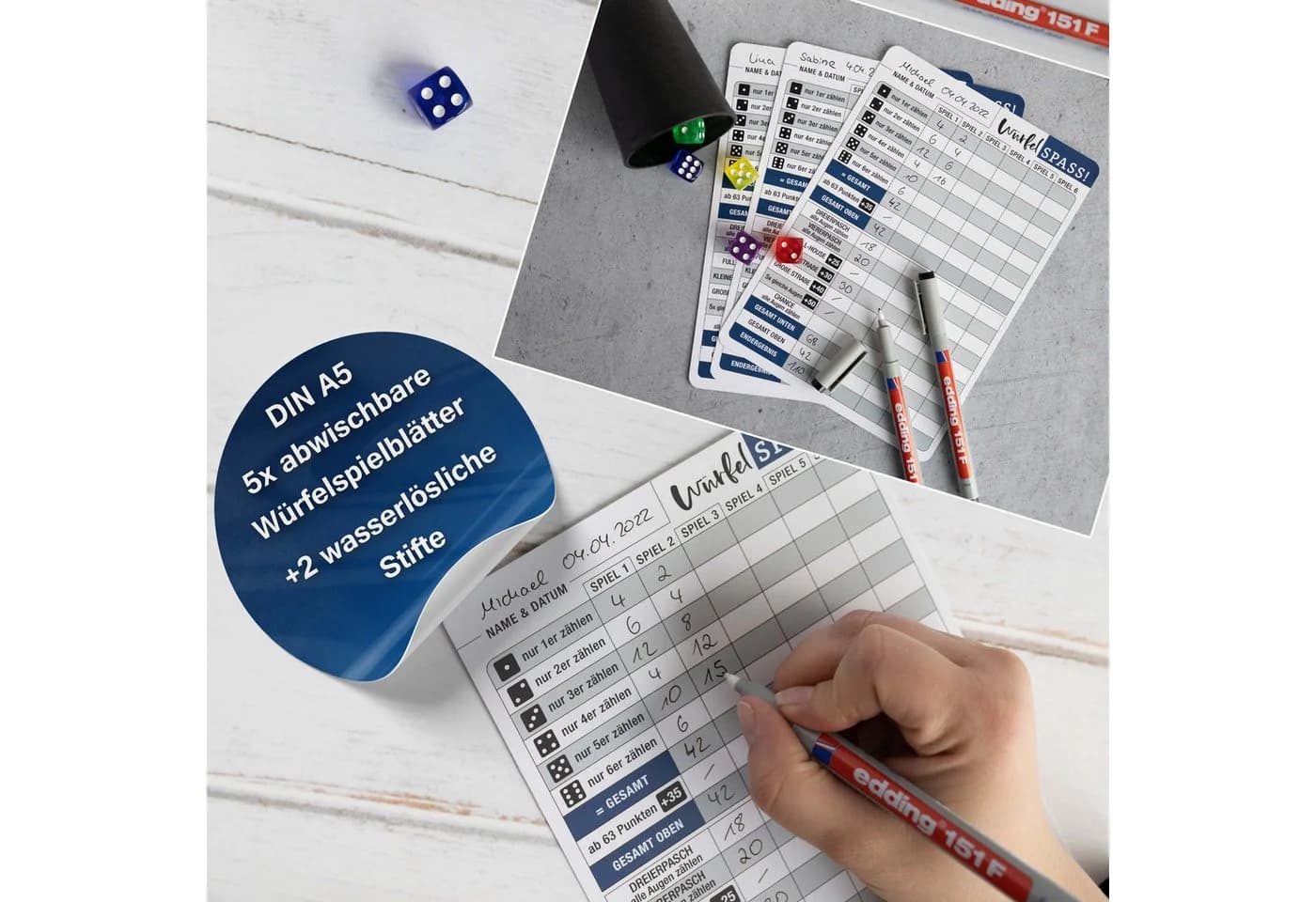 TOBJA Würfelspiel Senior 5x Folie + 2 Stifte A5 Kniffel Yatzy - Bild 5