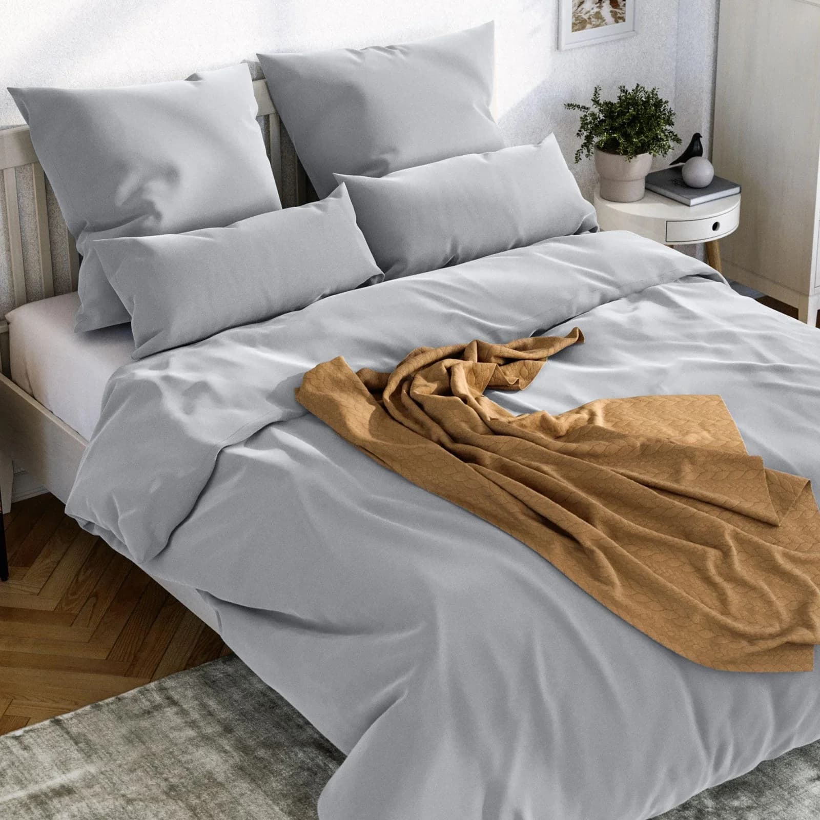 Bettwäsche Wolkenfeld Mako-Satin Baumwollsatin Sommerbettwäsche Hellgrau