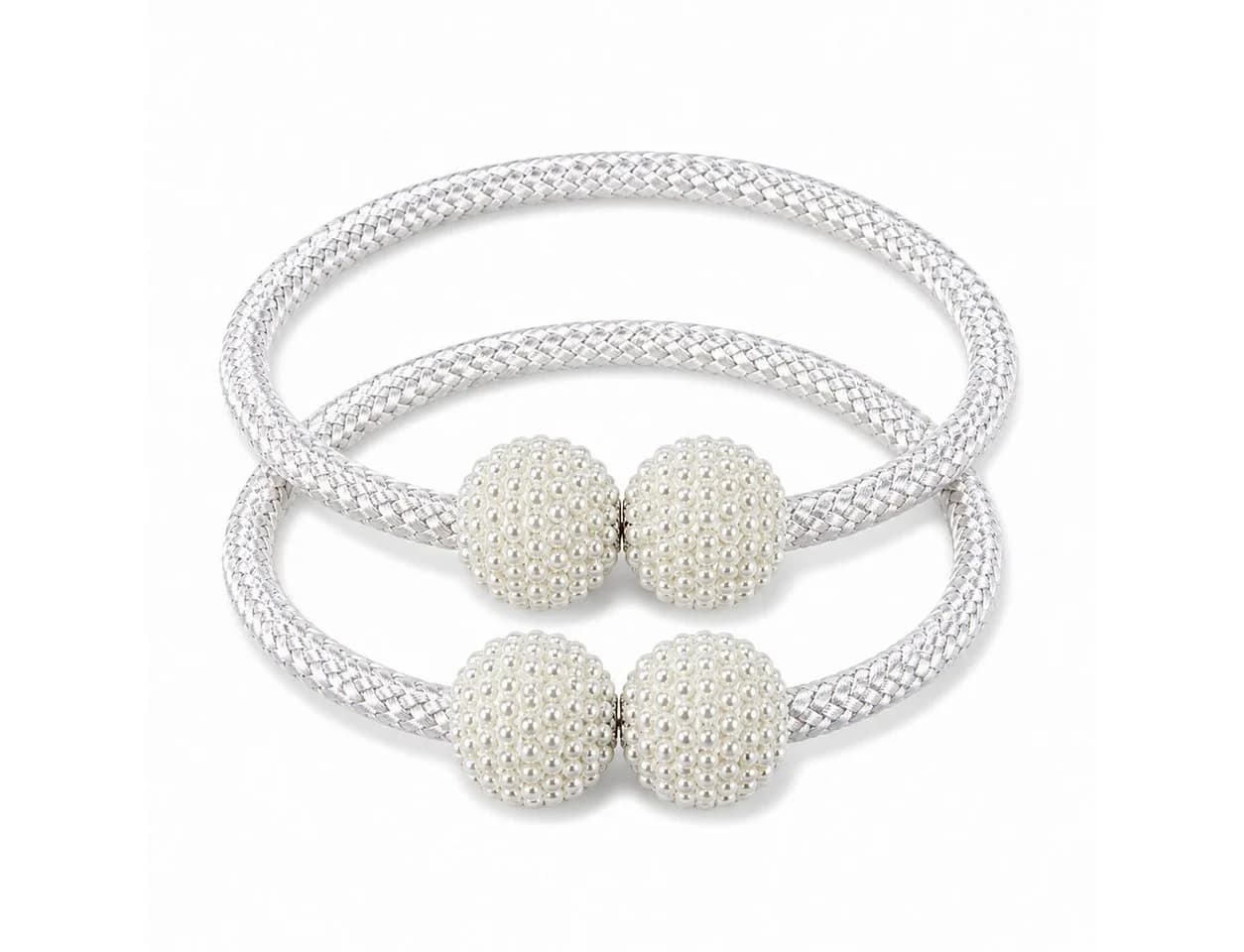 ELANOX Magnetische Raffhalter 2er Set mit Perlen Weiß