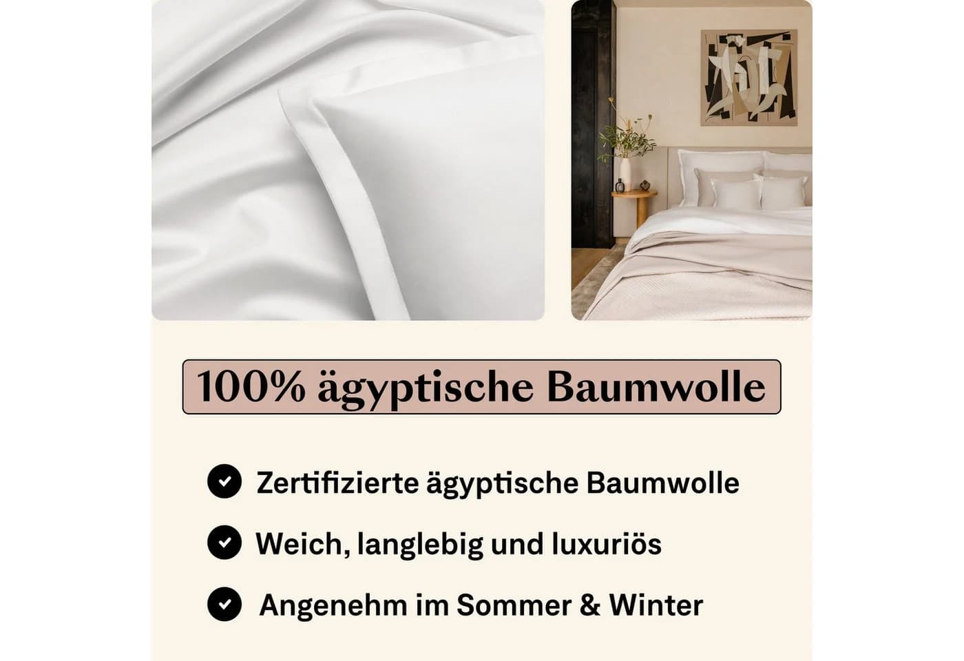 Amqua Bettwäsche Luxus Mako Satin 100% Baumwolle Grau/Weiß