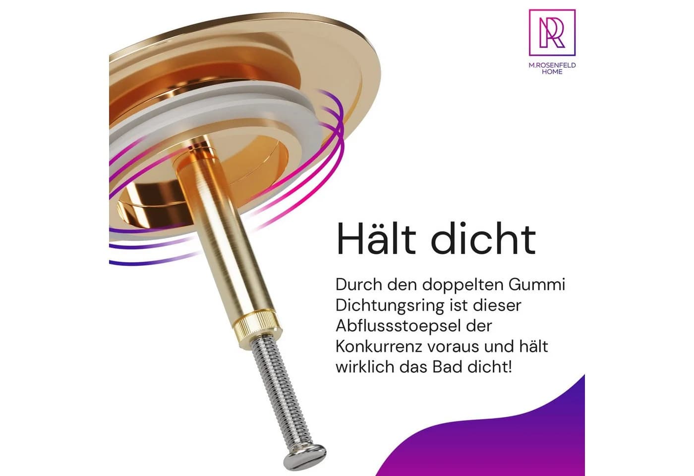 M. Rosenfeld Gold Badewannenstöpsel Ø 72 mm mit Doppel Dichtung - Bild 3