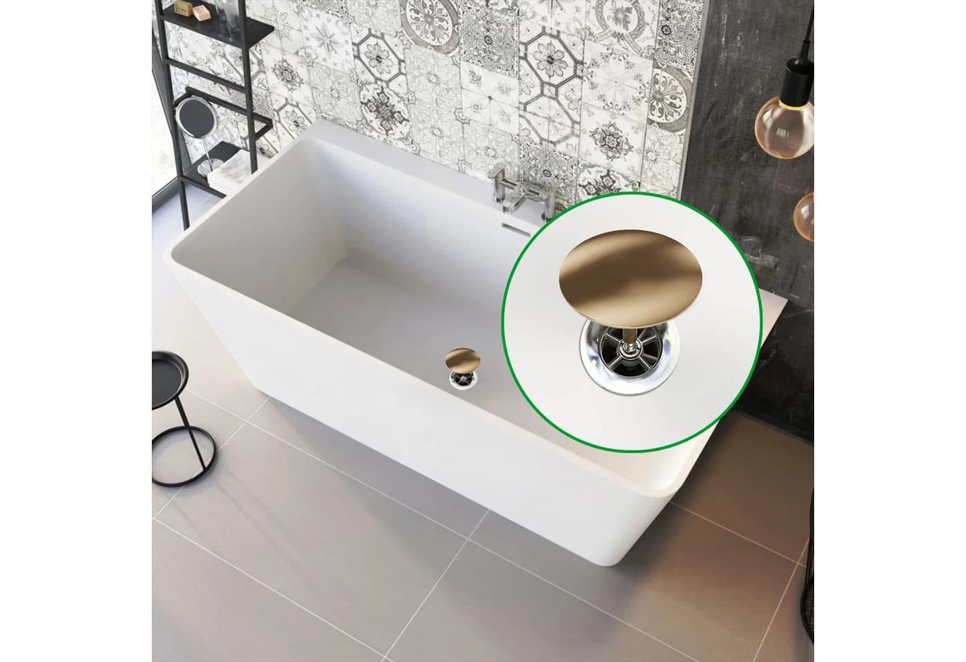 M. Rosenfeld Gold Badewannenstöpsel Ø 72 mm mit Doppel Dichtung - Bild 5
