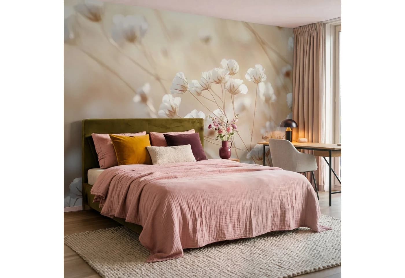 OnlyWow Fototapete Wild Blumen Weiß Modern Vlies - Bild 4
